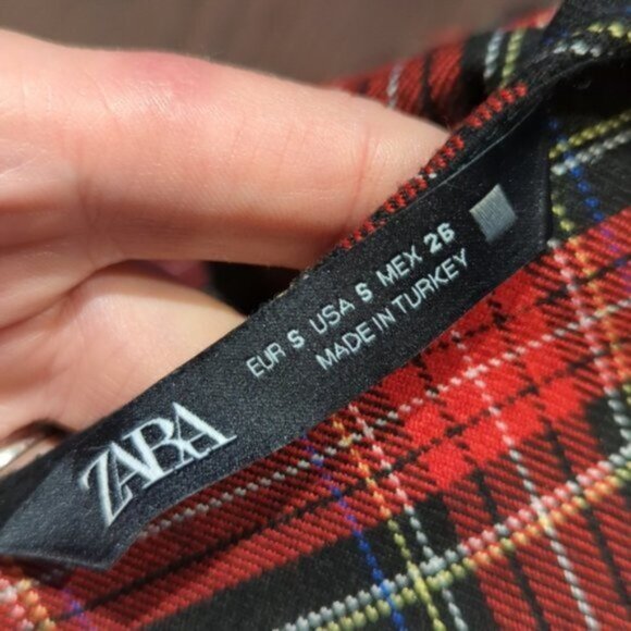 Zara red & black plaid long sleeve cropped blouse red black - Picture 6 of 7